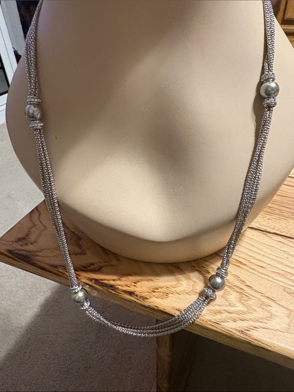 Premier Designs Silver Multi-Strand Mesh Necklace with Bead Accents